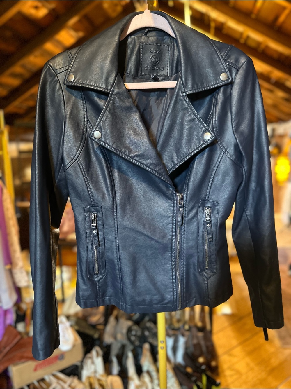 Max Studio navy blue Faux Leather Moto Jacket